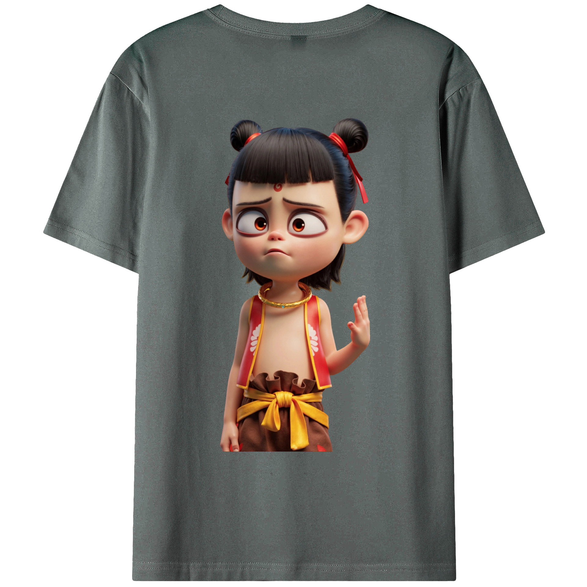 （画像用） Ne Zha 2 ナタ 魔童の大暴れ 綿100％ メンズ半袖Tシャツ（バックプリント） 通気性